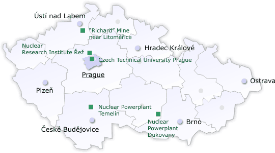 Czech Republic map with the most important nuclear devices